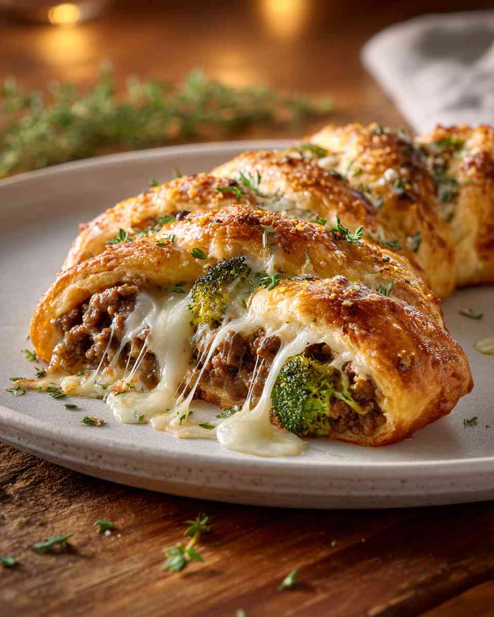 Cheesy Beef and Broccoli Crescent Braid