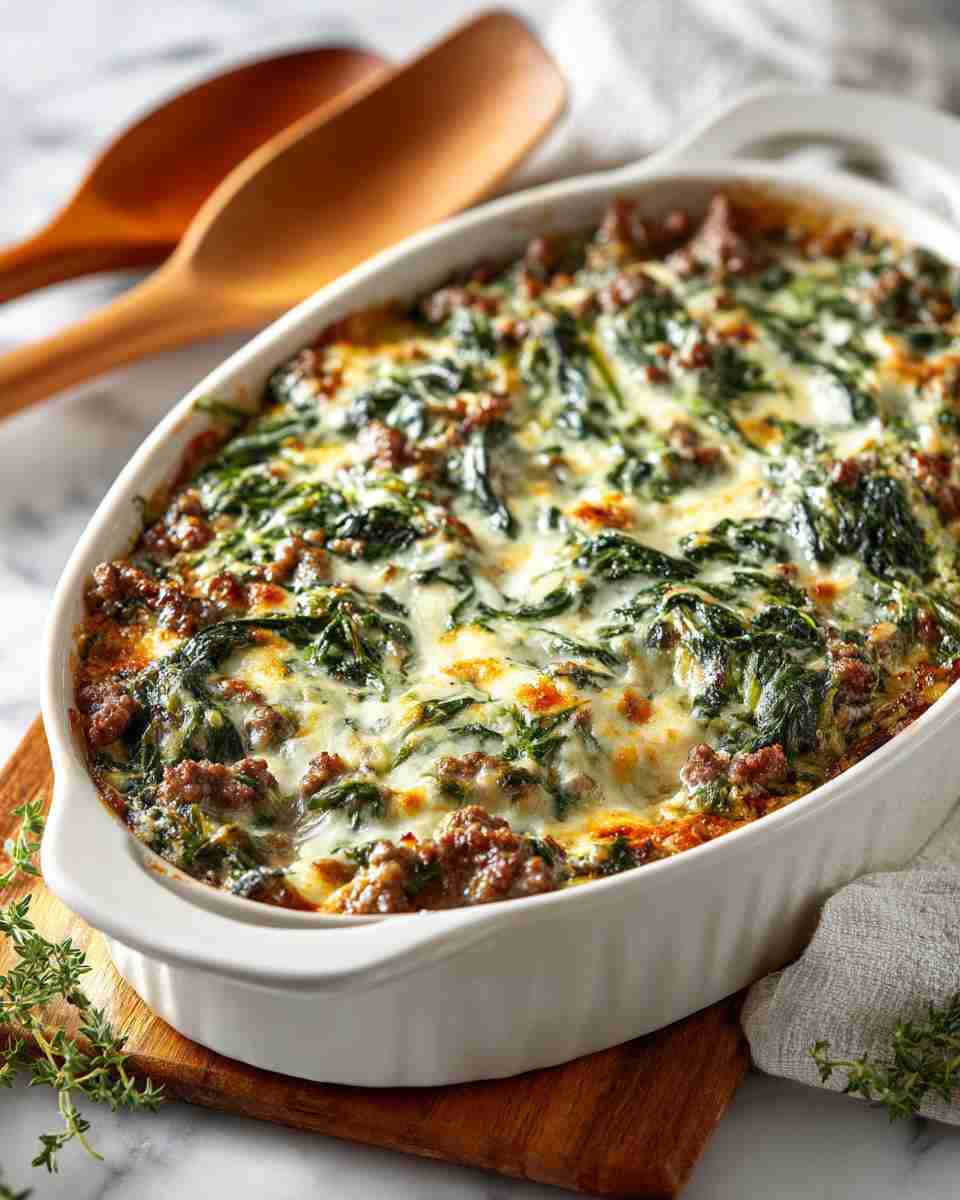 Cheesy Beef and Spinach Casserole