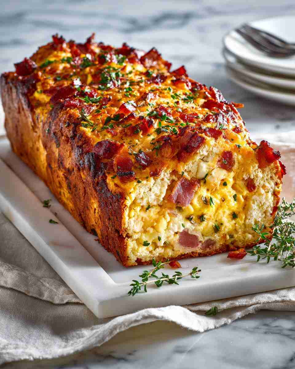 Cheesy Breakfast Loaf with Bacon and Ham