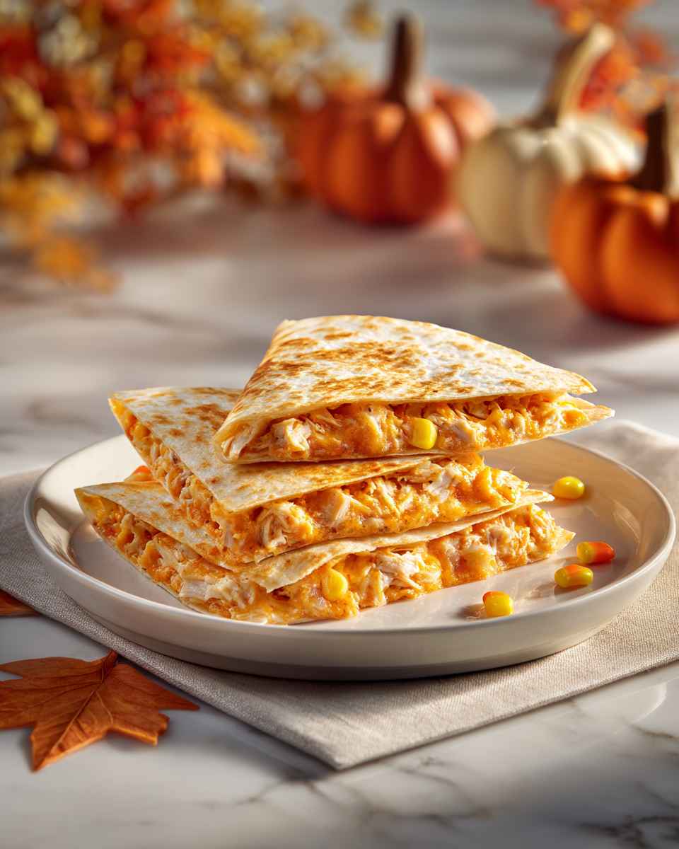 Cheesy Chicken Quesadillas with Candy Corn Twist