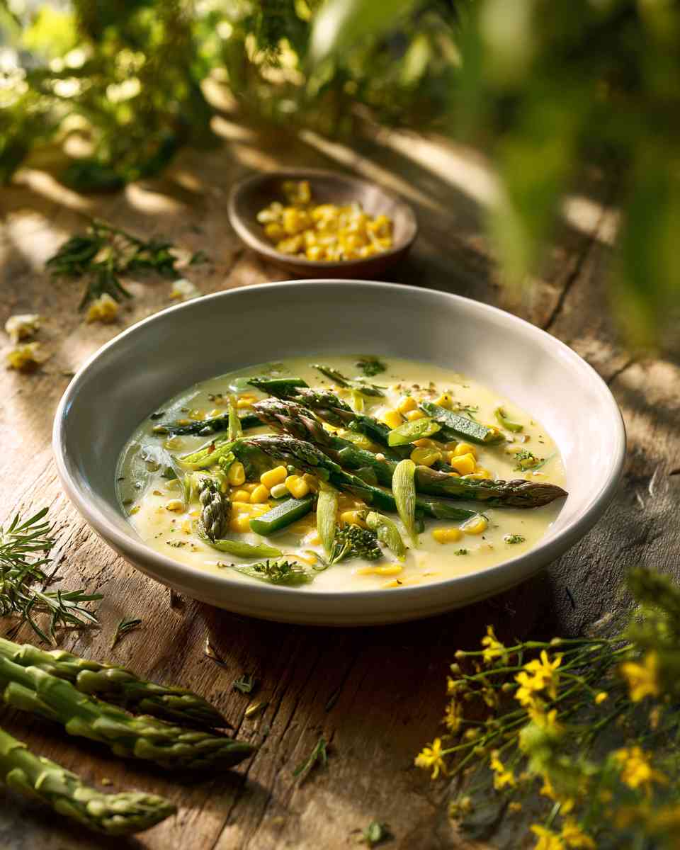 Creamy Asparagus and Leek Chowder with Corn