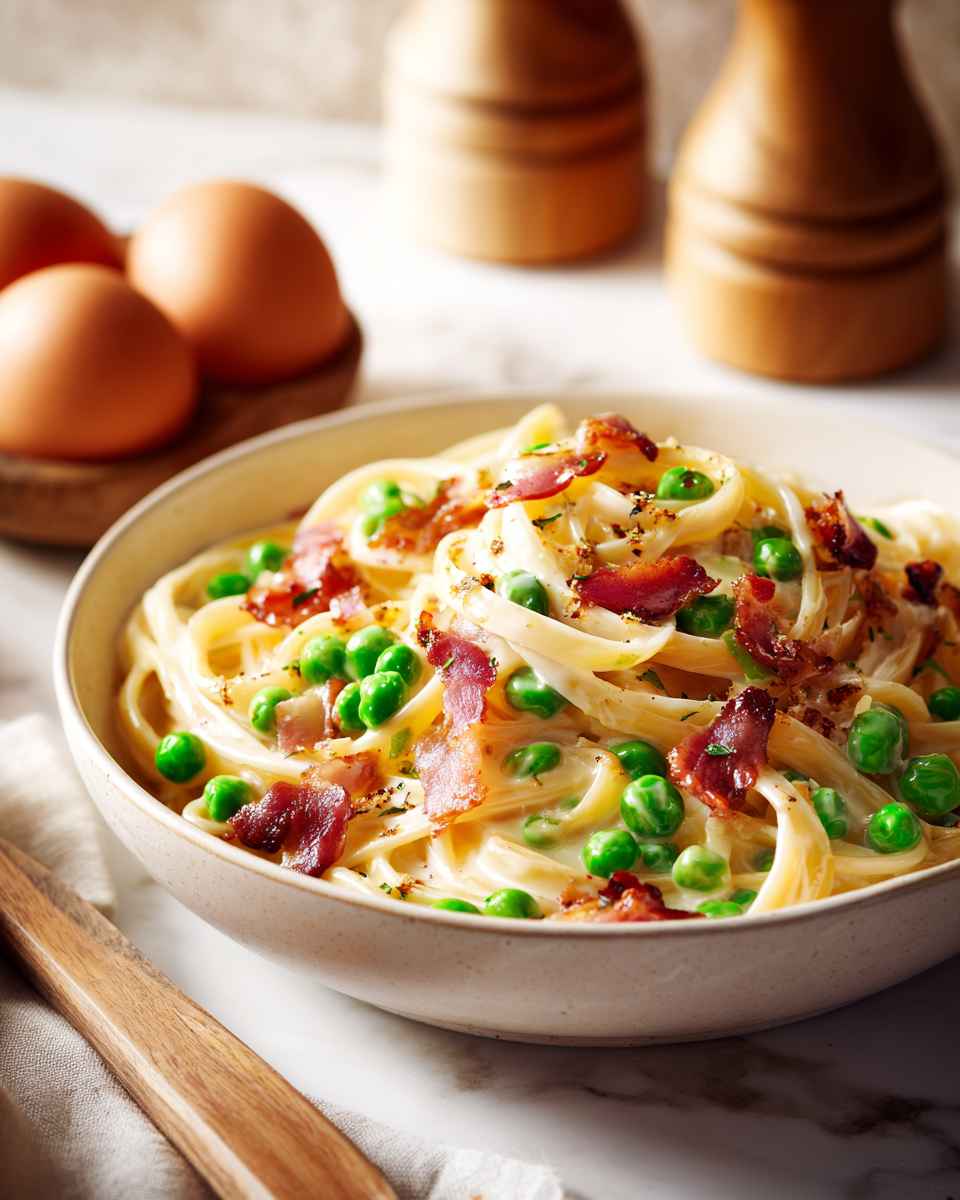 Creamy Bacon and Pea Pasta Carbonara