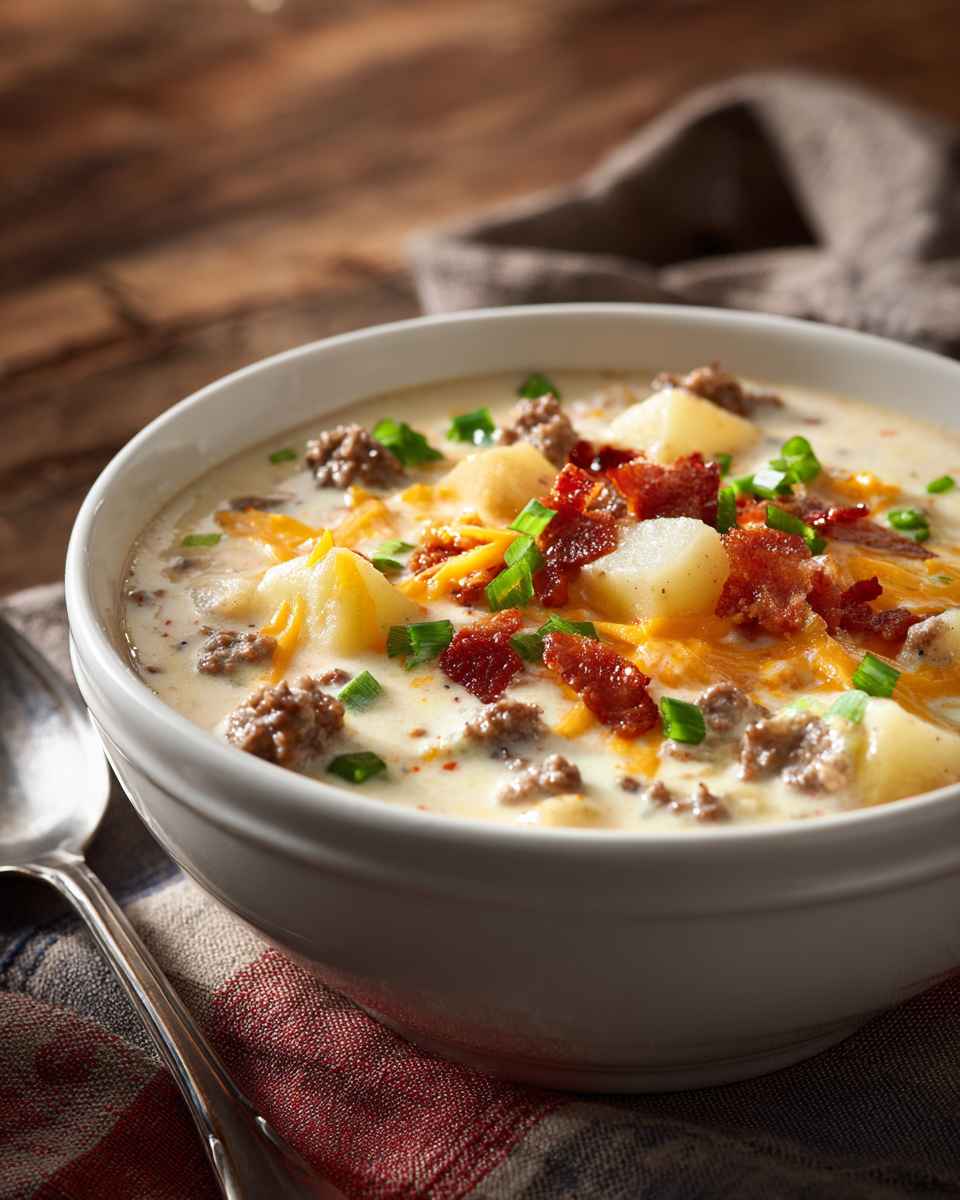 Creamy Bacon Cheeseburger Chowder
