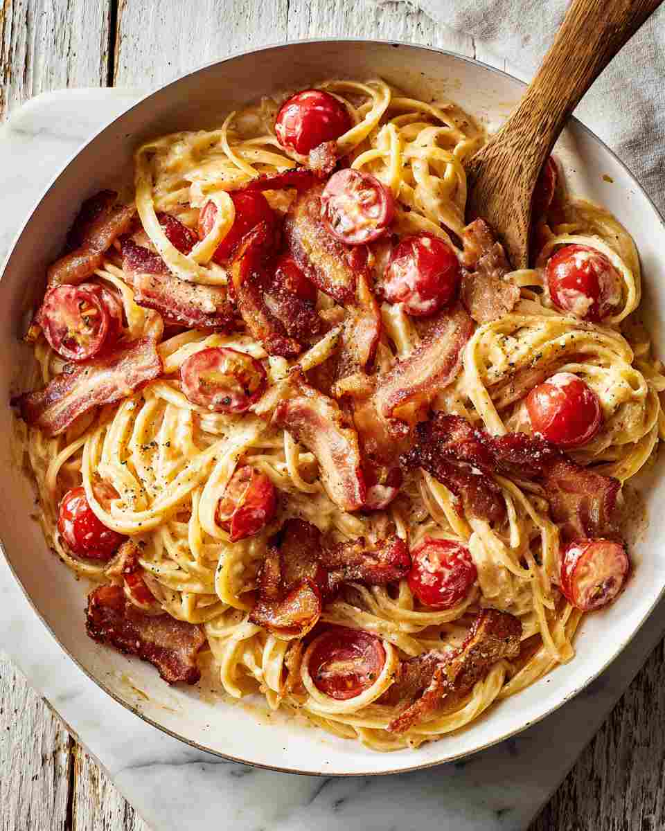 Creamy Bacon, Tomato, and Linguine Skillet