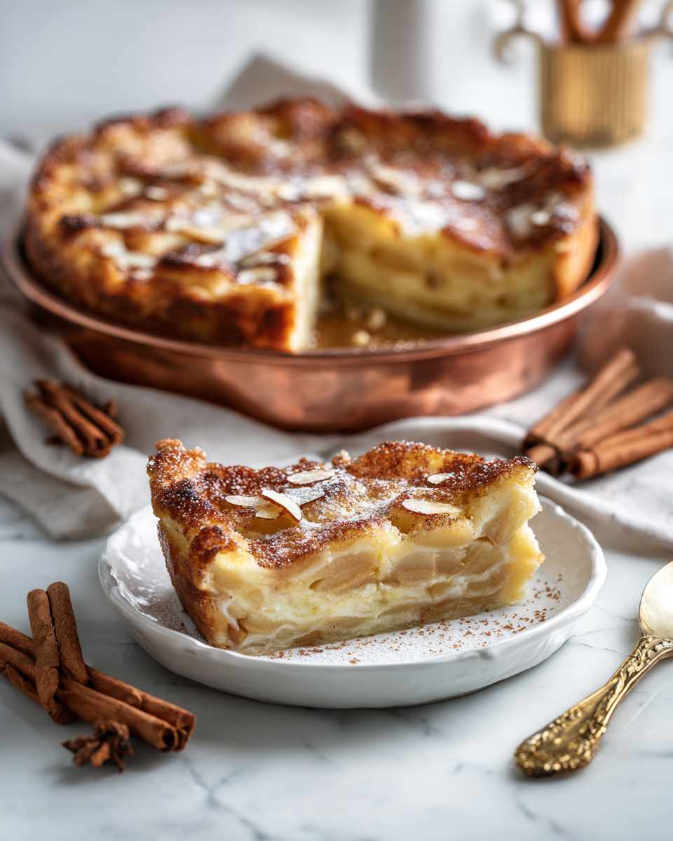Creamy Baked Apple Torte with Cinnamon Sugar