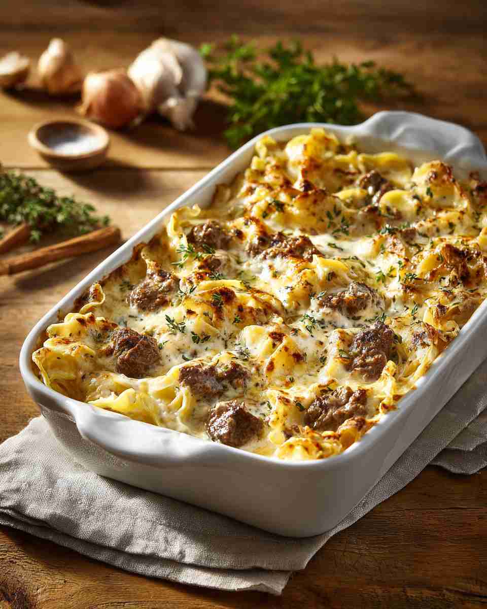 Creamy Baked Beef and Noodle Casserole