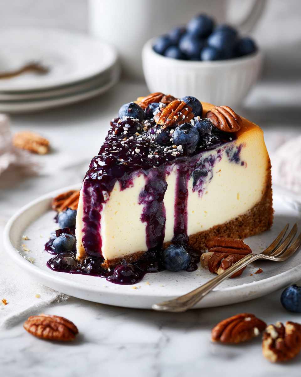 Creamy Baked Blueberry Cheesecake with Pecan Crust