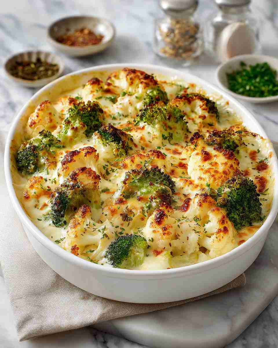 Creamy Baked Broccoli and Cauliflower Gratin