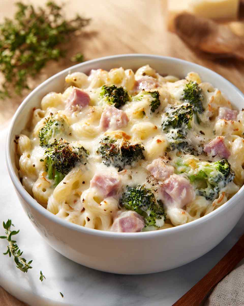 Creamy Baked Broccoli and Ham Macaroni