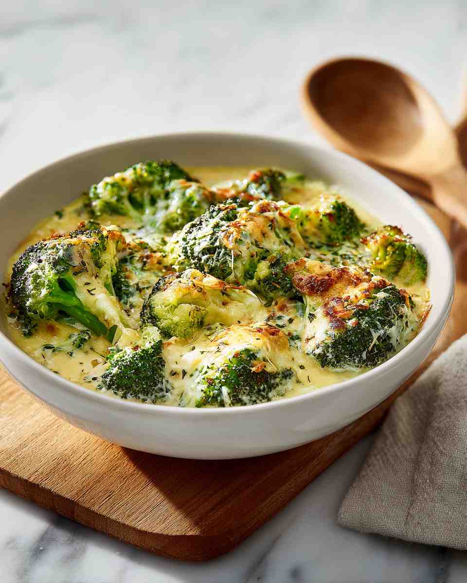 Creamy Baked Broccoli with Cheddar and Parmesan