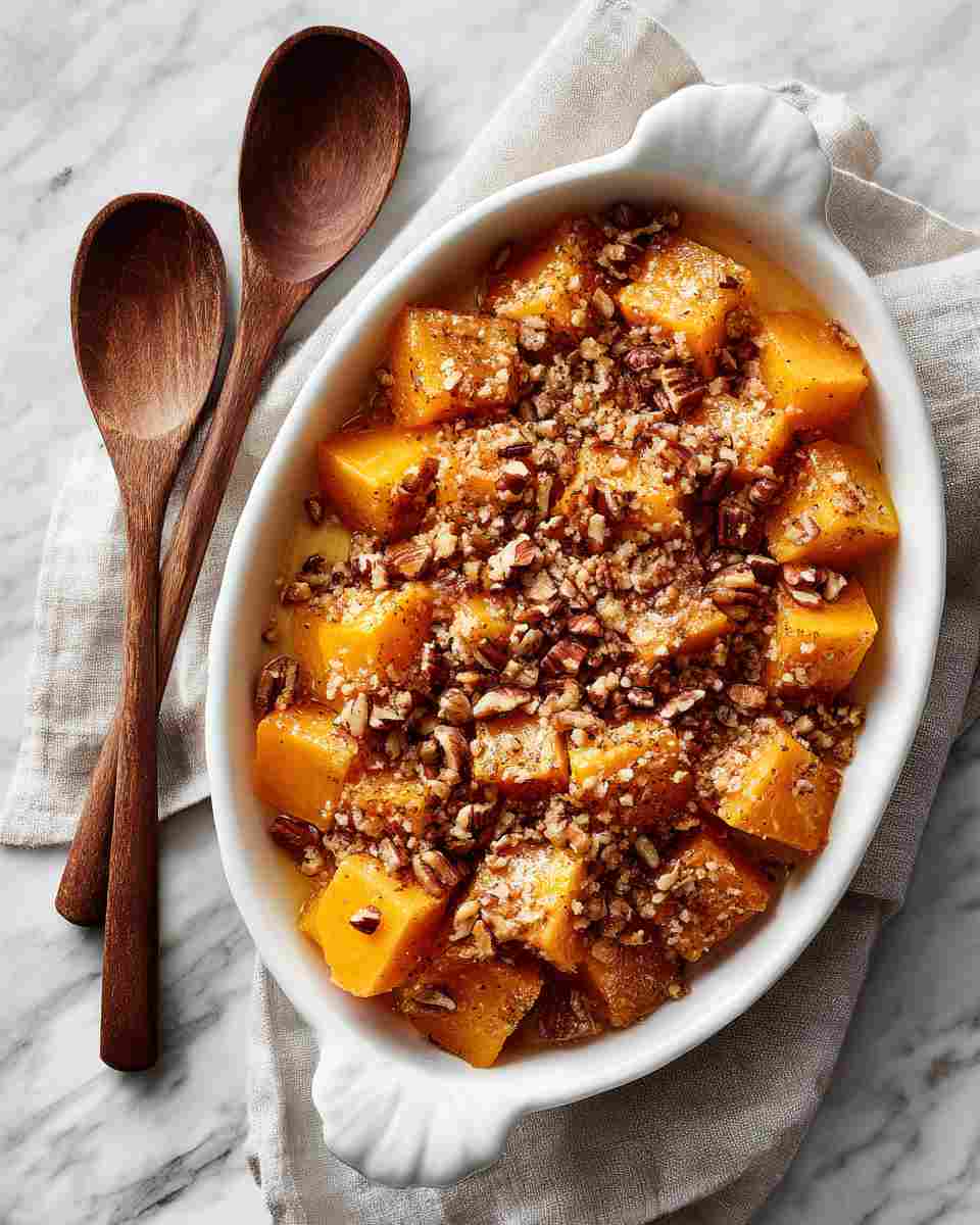 Creamy Baked Butternut Squash with Crunchy Pecan Topping