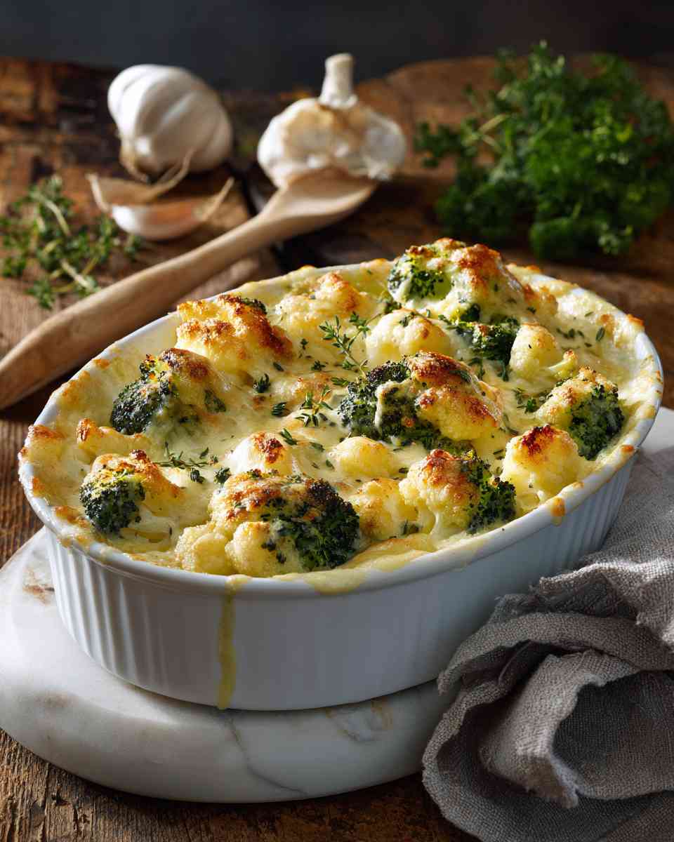 Creamy Baked Cauliflower and Broccoli Casserole