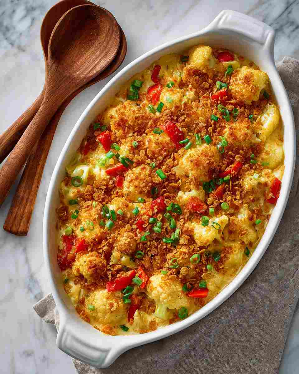 Creamy Baked Cauliflower Casserole with Crispy Cornflake Topping