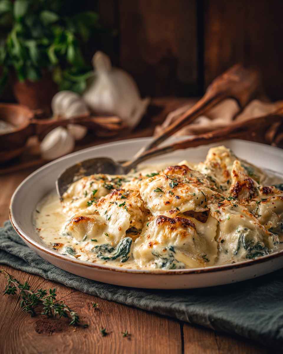 Creamy Baked Cheese Ravioli