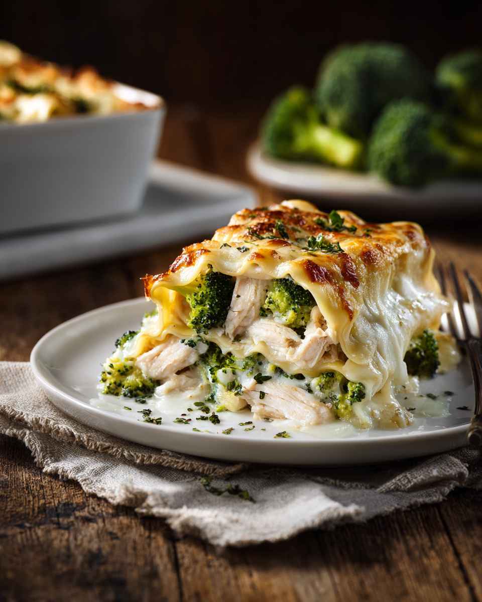 Creamy Baked Chicken and Broccoli Lasagna Rolls