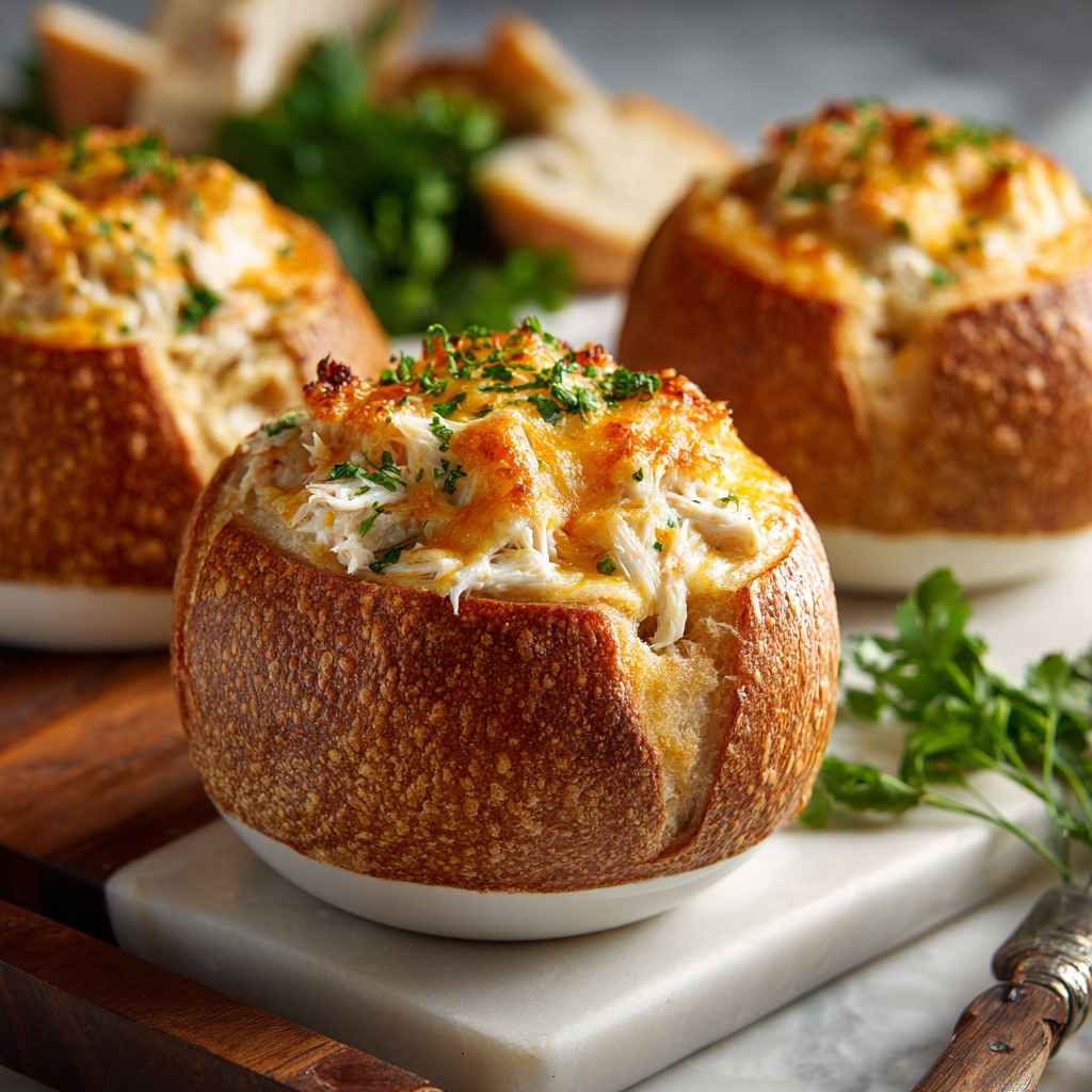 Creamy Baked Crab Dip in Sourdough Bread Bowls
