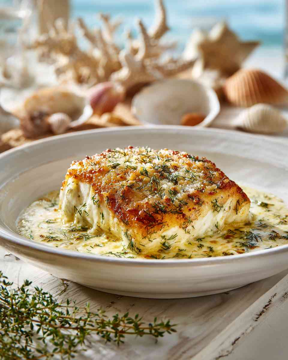 Creamy Baked Halibut with Parmesan Topping
