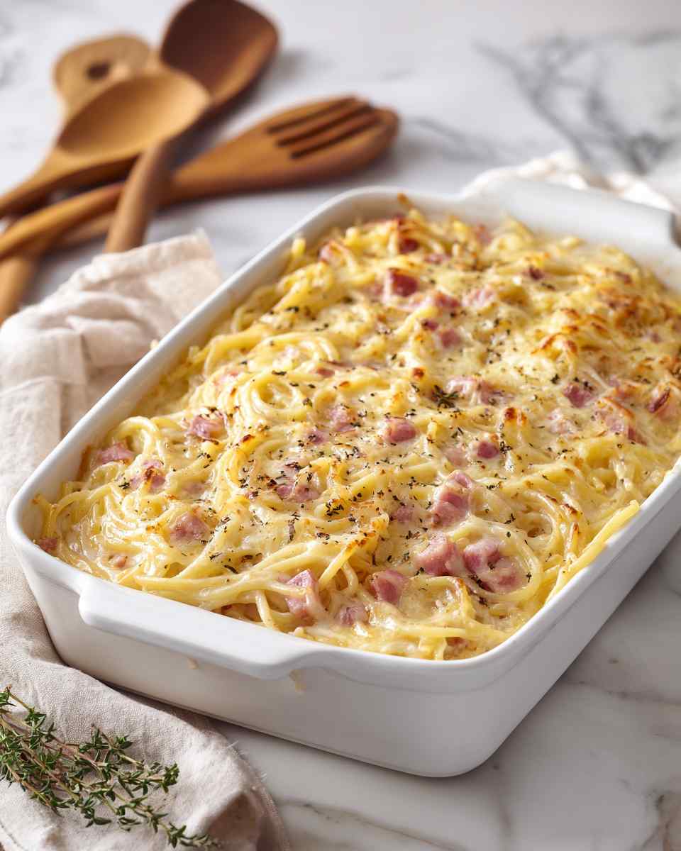 Creamy Baked Ham and Spaghetti Casserole