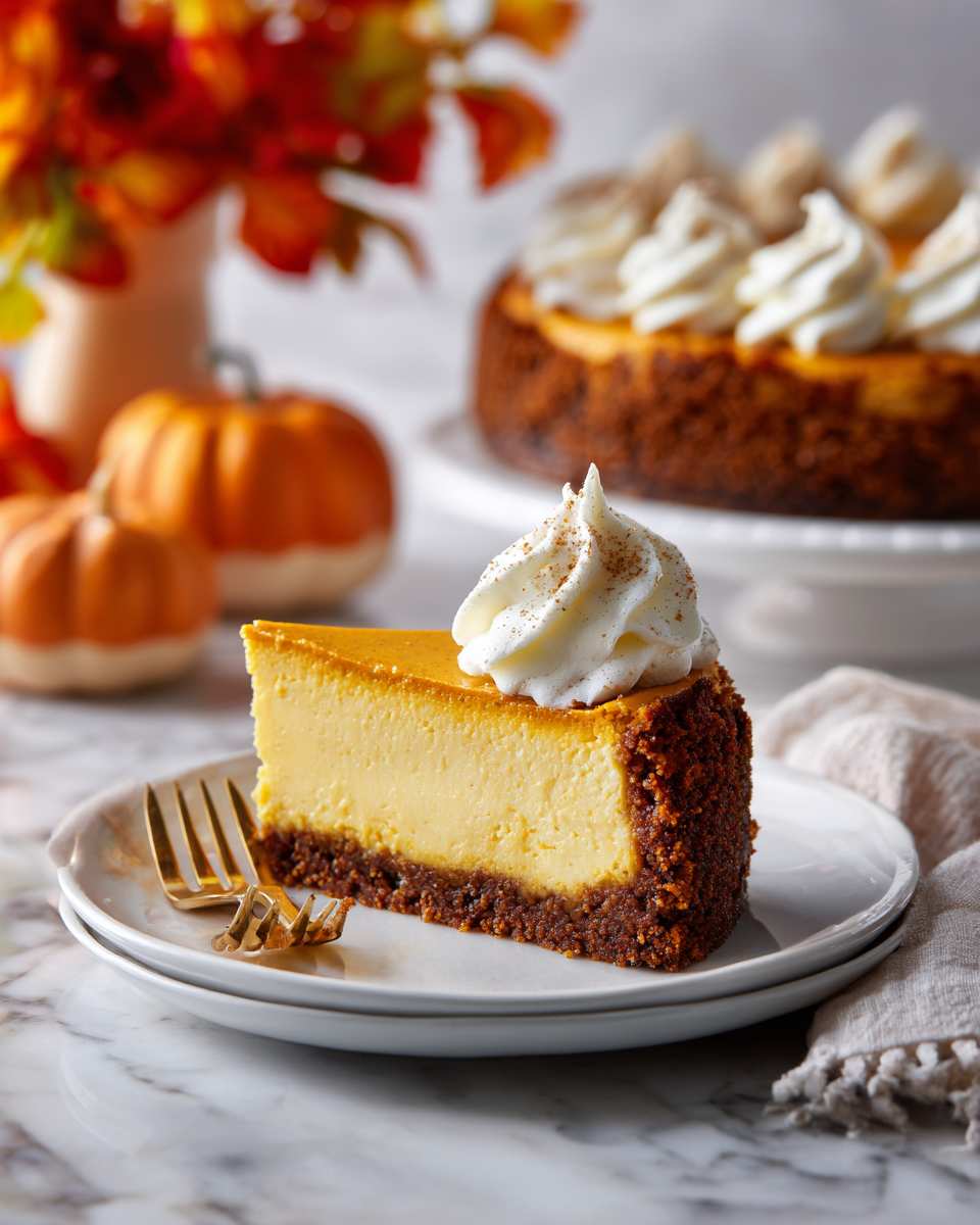 Creamy Baked Pumpkin Cheesecake with Gingersnap Crust