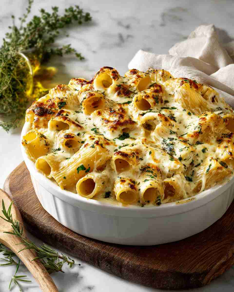 Creamy Baked Rigatoni with Mozzarella and Parmesan