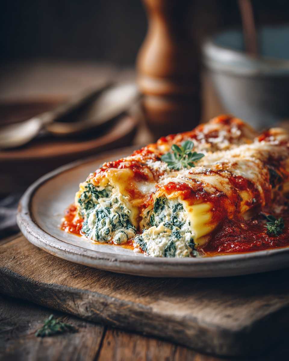 Creamy Baked Spinach and Cheese Manicotti