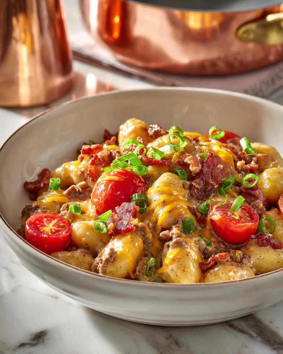 Creamy Beef and Bacon Gnocchi Skillet