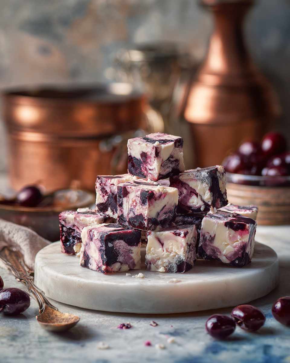 Creamy Black Cherry Swirl Fudge