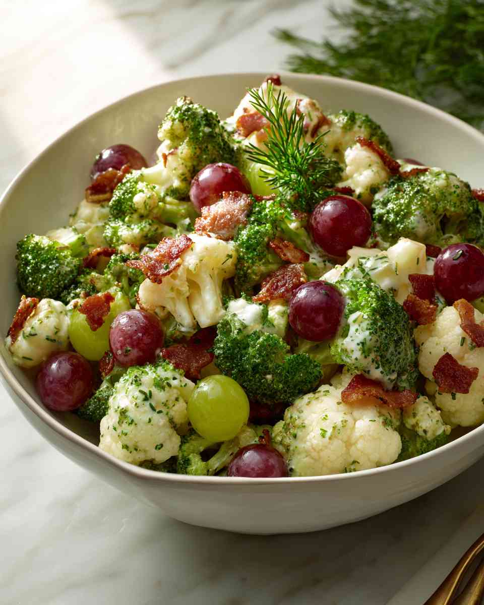 Creamy Broccoli Cauliflower Salad with Bacon