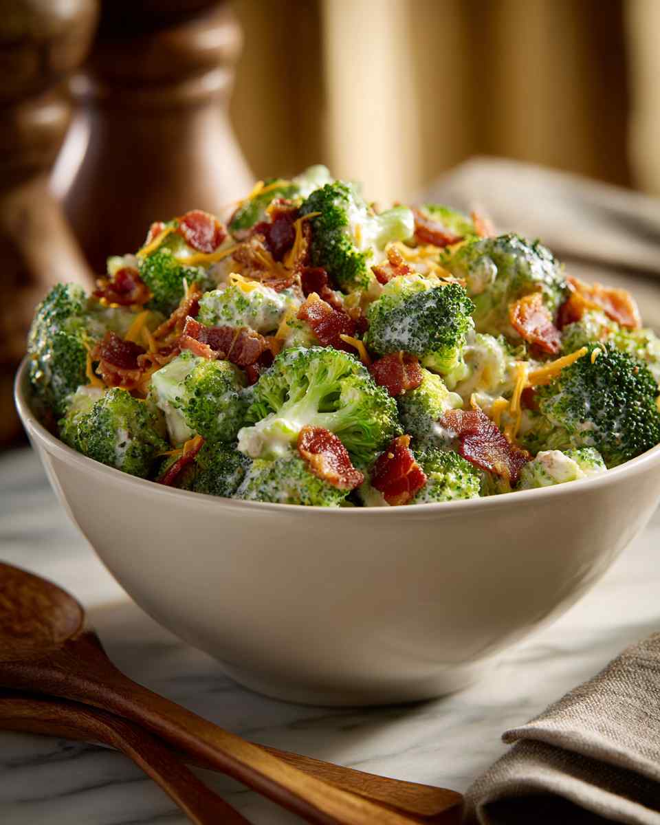 Creamy Broccoli Cheddar Salad with Bacon
