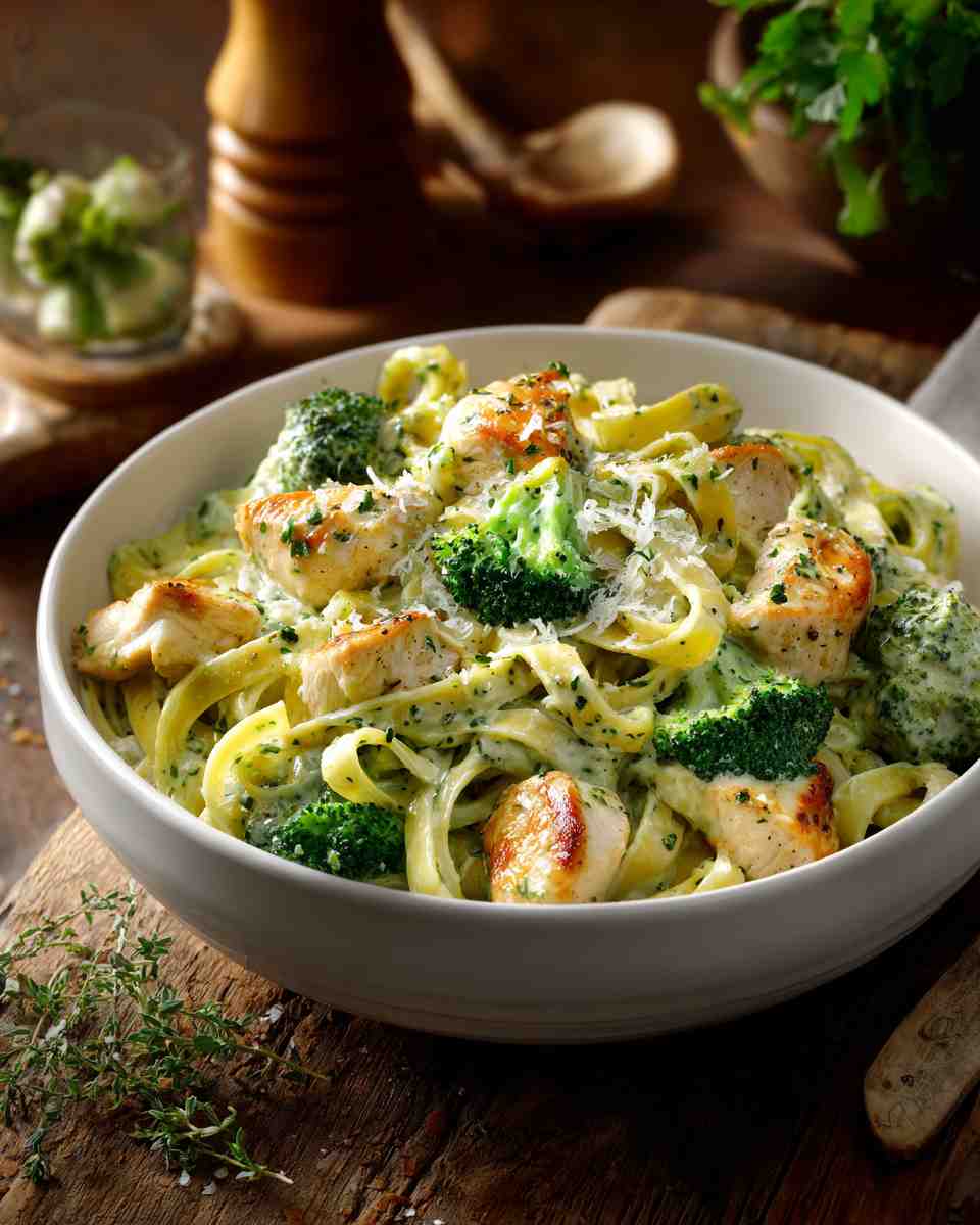 Creamy Broccoli Chicken Fettuccine with Parmesan