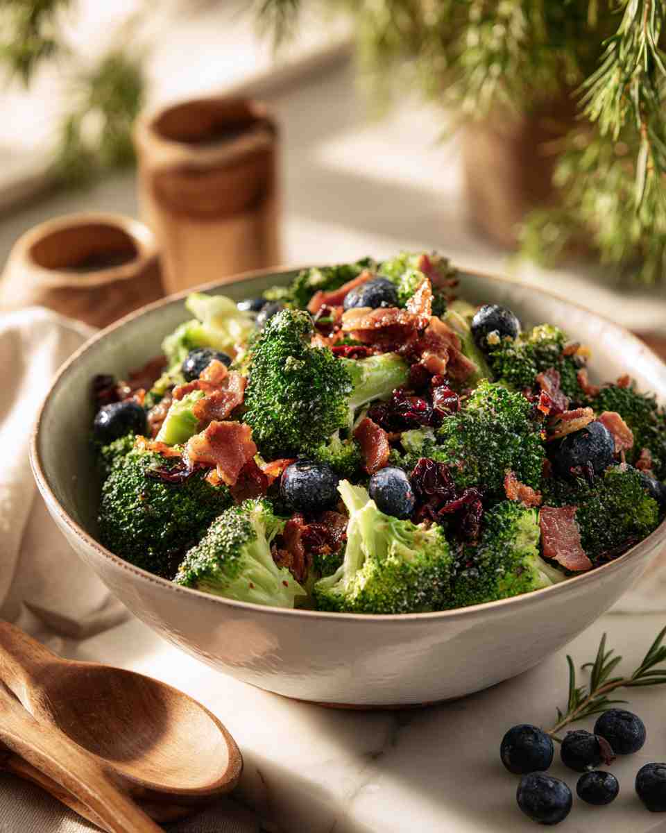 Creamy Broccoli Salad with Bacon and Berries