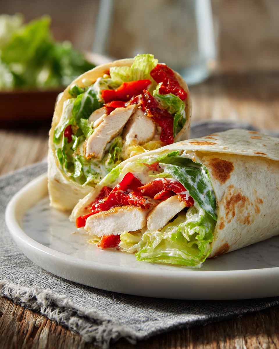 Creamy Caesar Chicken Wraps with Roasted Red Peppers