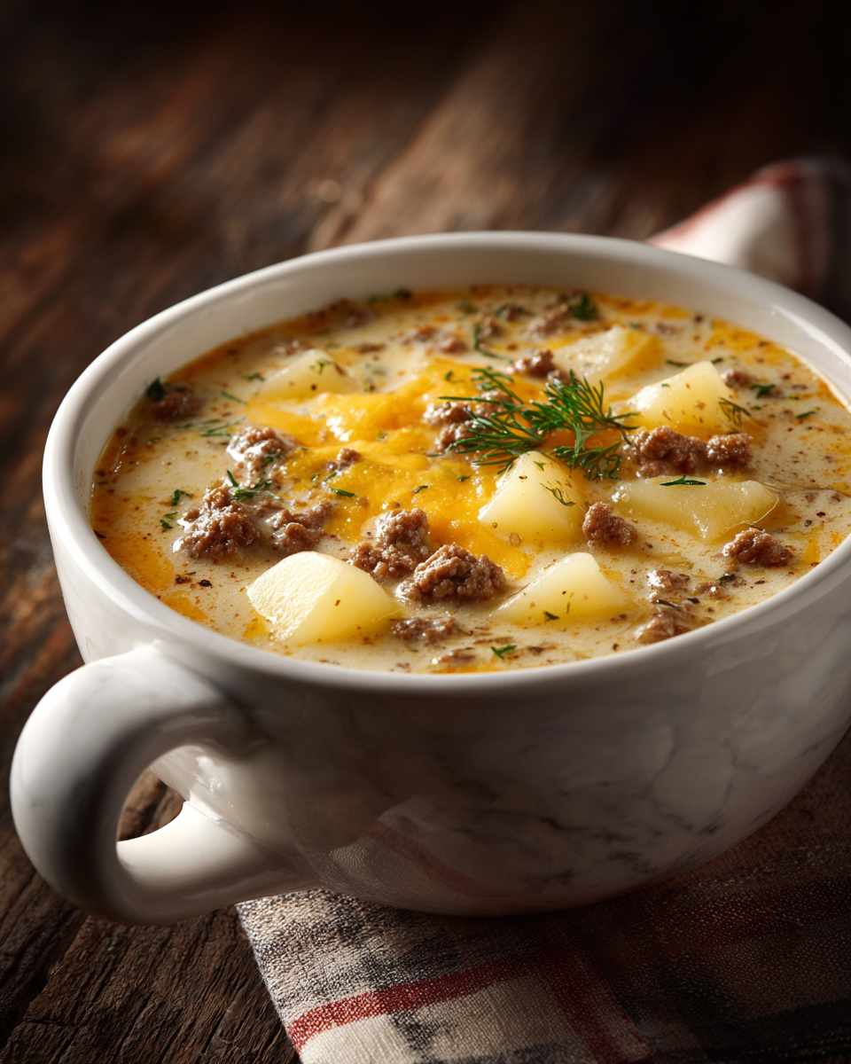 Creamy Cheeseburger Soup with Ground Beef and Potatoes