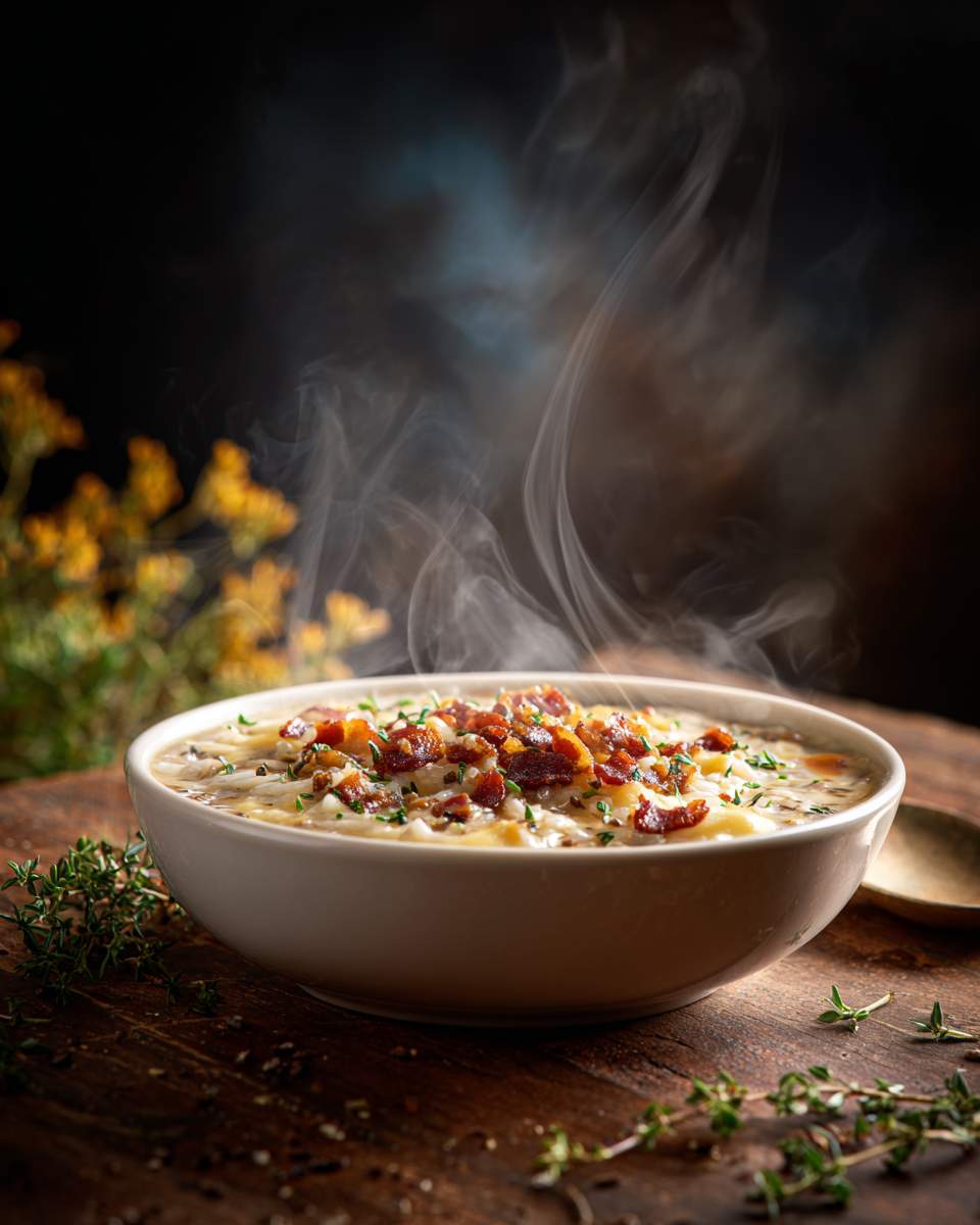 Creamy Cheesy Wild Rice Soup with Bacon