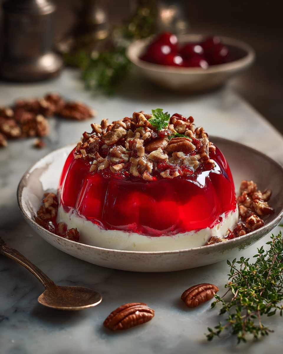 Creamy Cherry Gelatin Dessert with Pecans