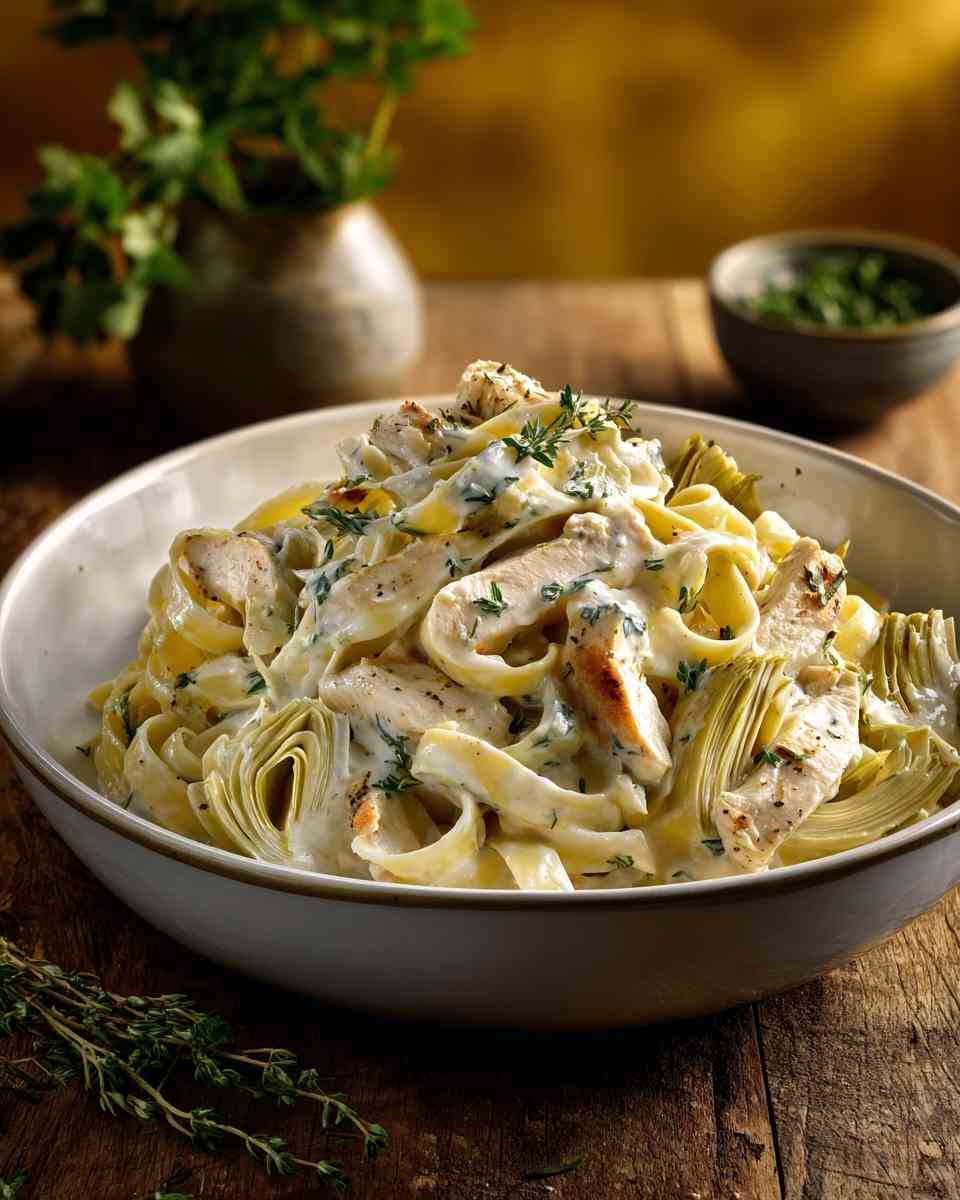 Creamy Chicken and Artichoke Fettuccine Alfredo