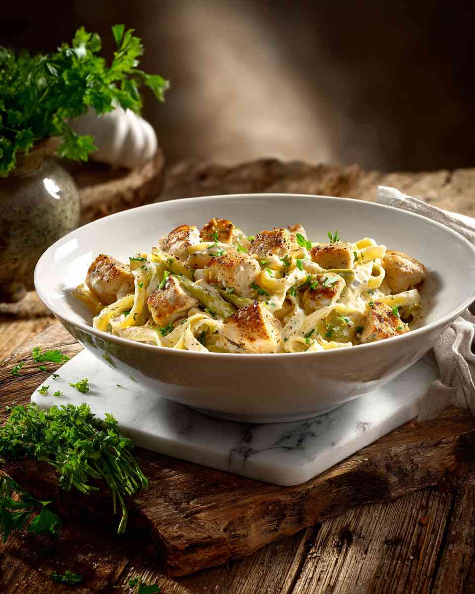 Creamy Chicken and Chiles Alfredo Pasta