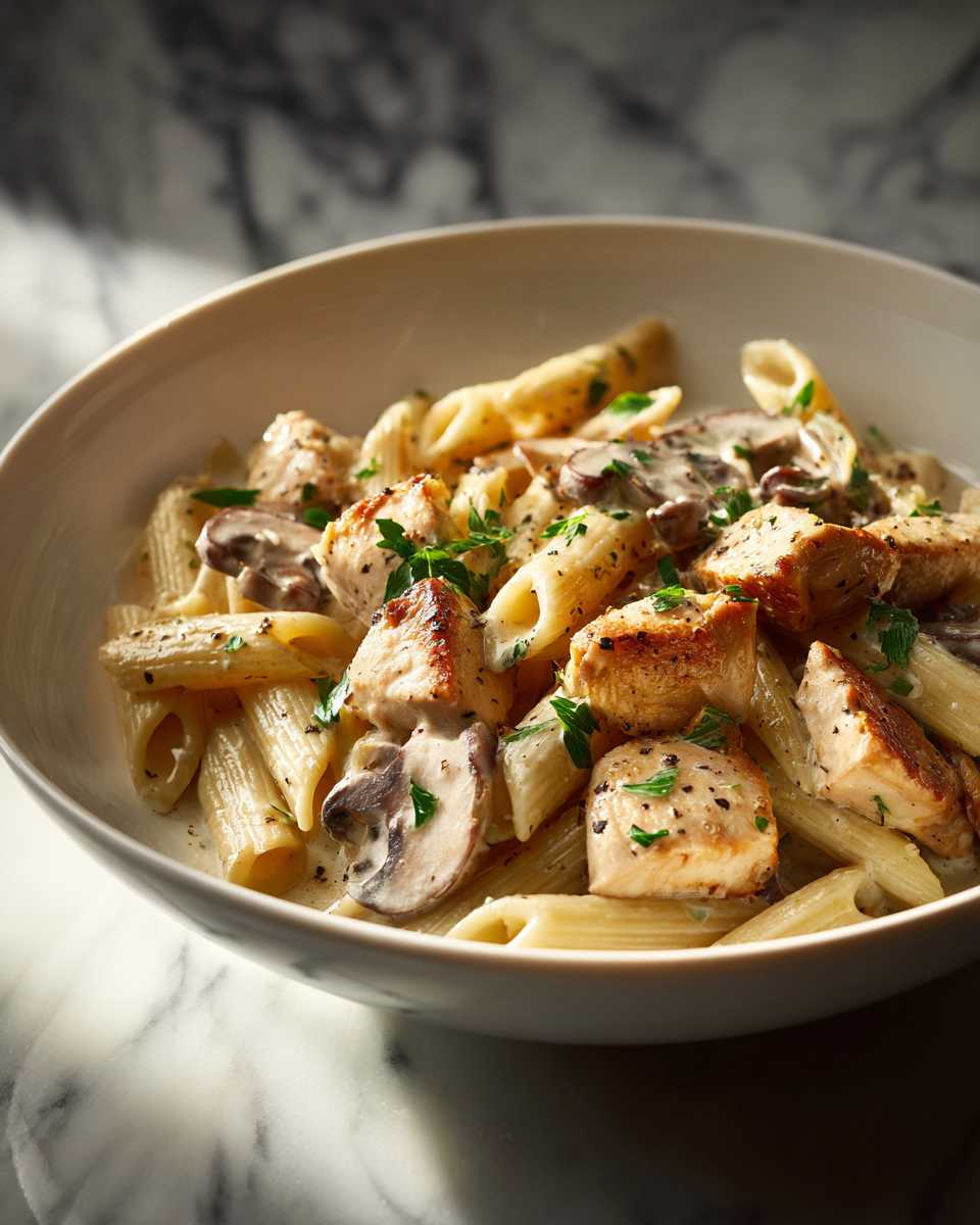 Creamy Chicken and Mushroom Penne Pasta