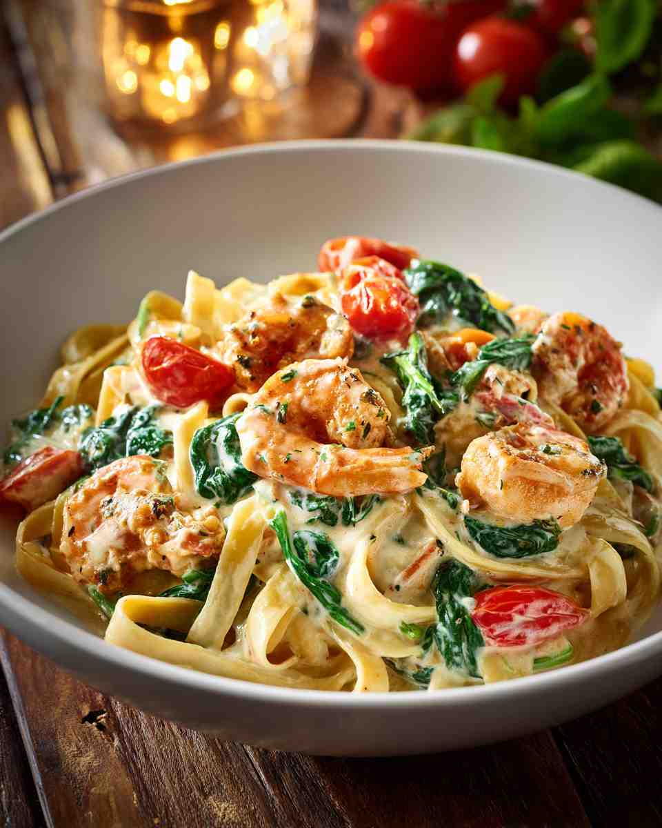 Creamy Chicken and Shrimp Fettuccine Skillet