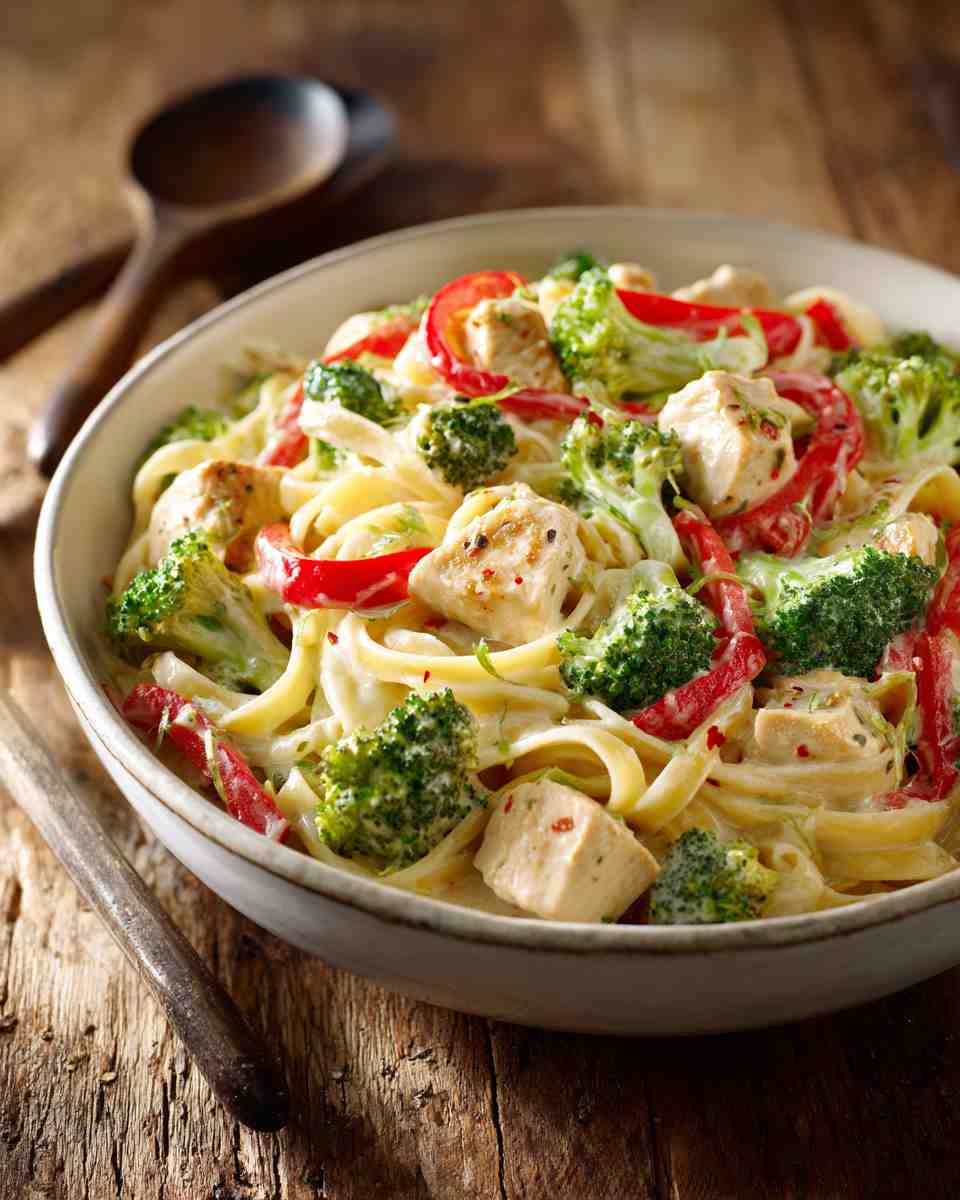 Creamy Chicken and Vegetable Alfredo Fettuccine