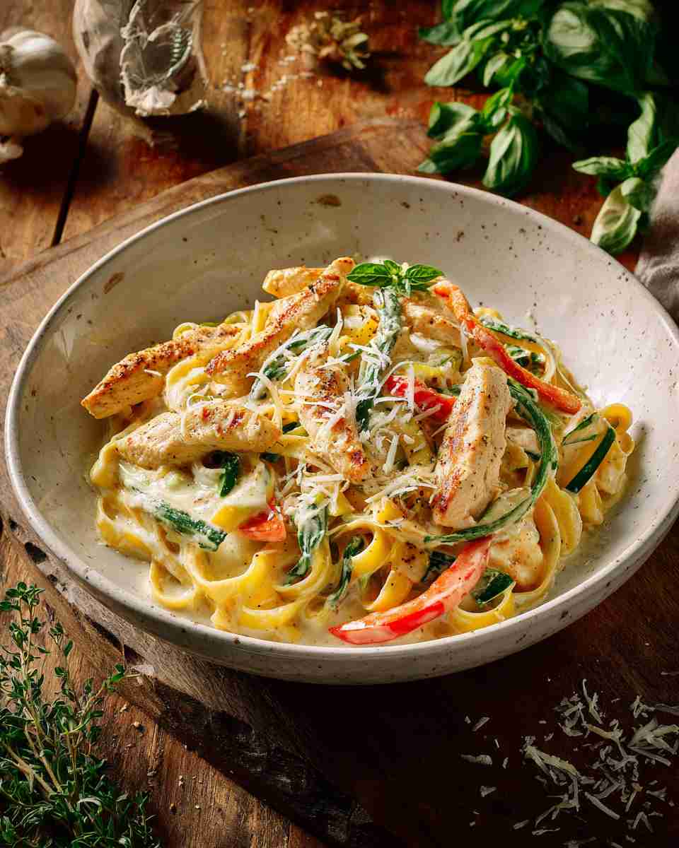 Creamy Chicken and Vegetable Fettuccine Alfredo
