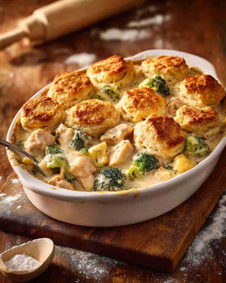 Creamy Chicken and Vegetable Pot Pie with Cheesy Biscuit Crust