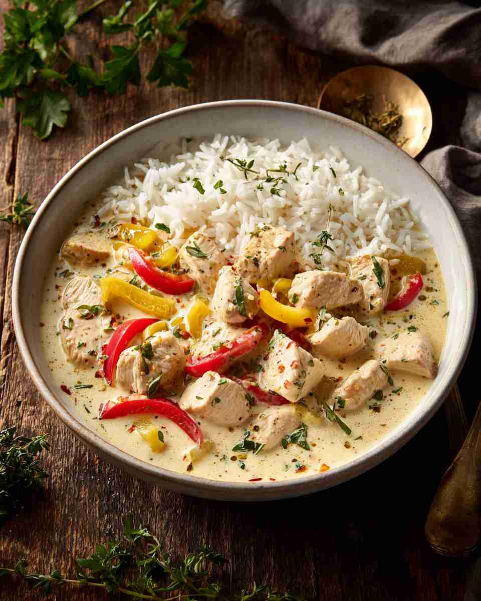 Creamy Chicken Fajita Chowder with Peppers and Rice