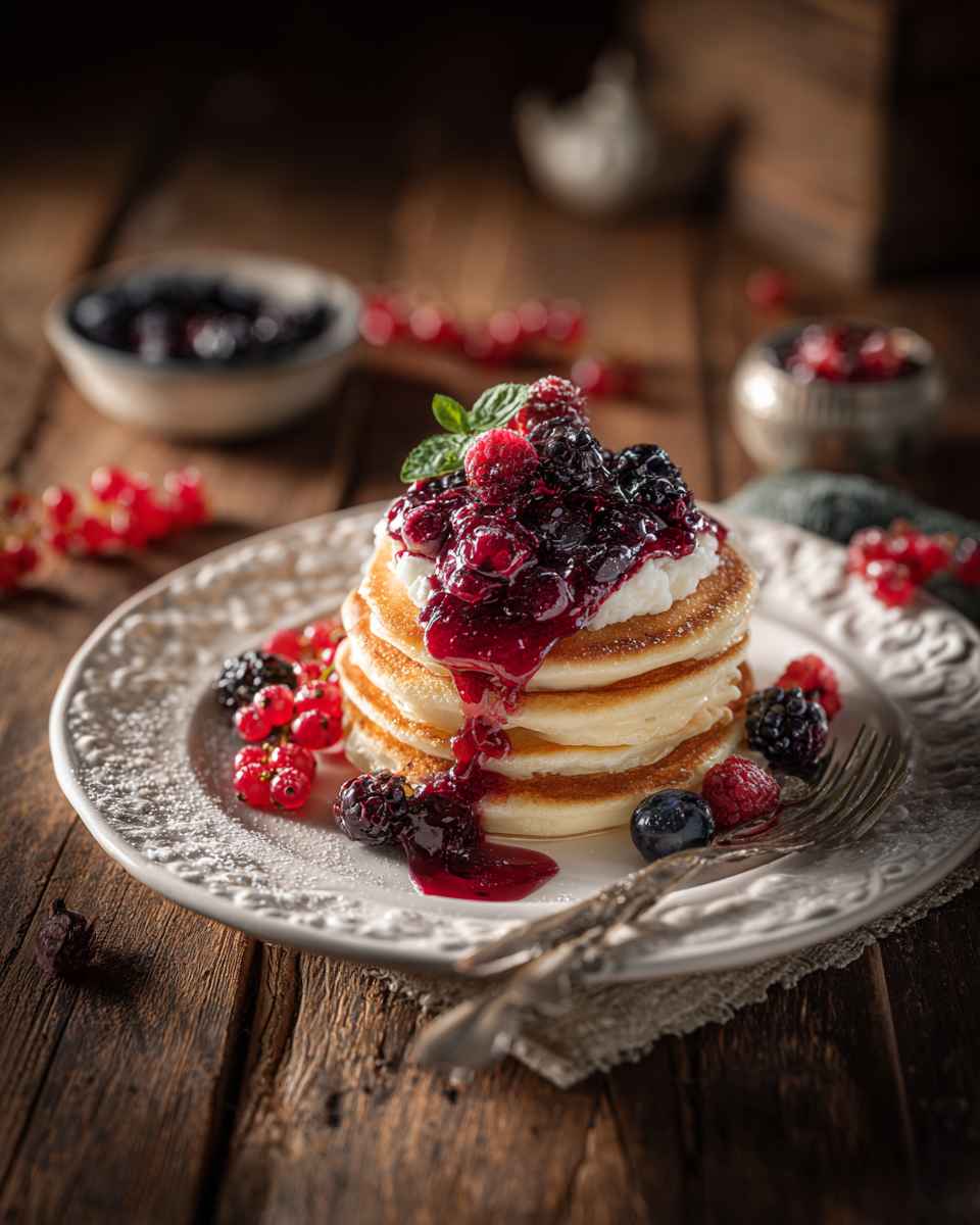 Creamy Cottage Cheese Pancakes with Berry Syrup