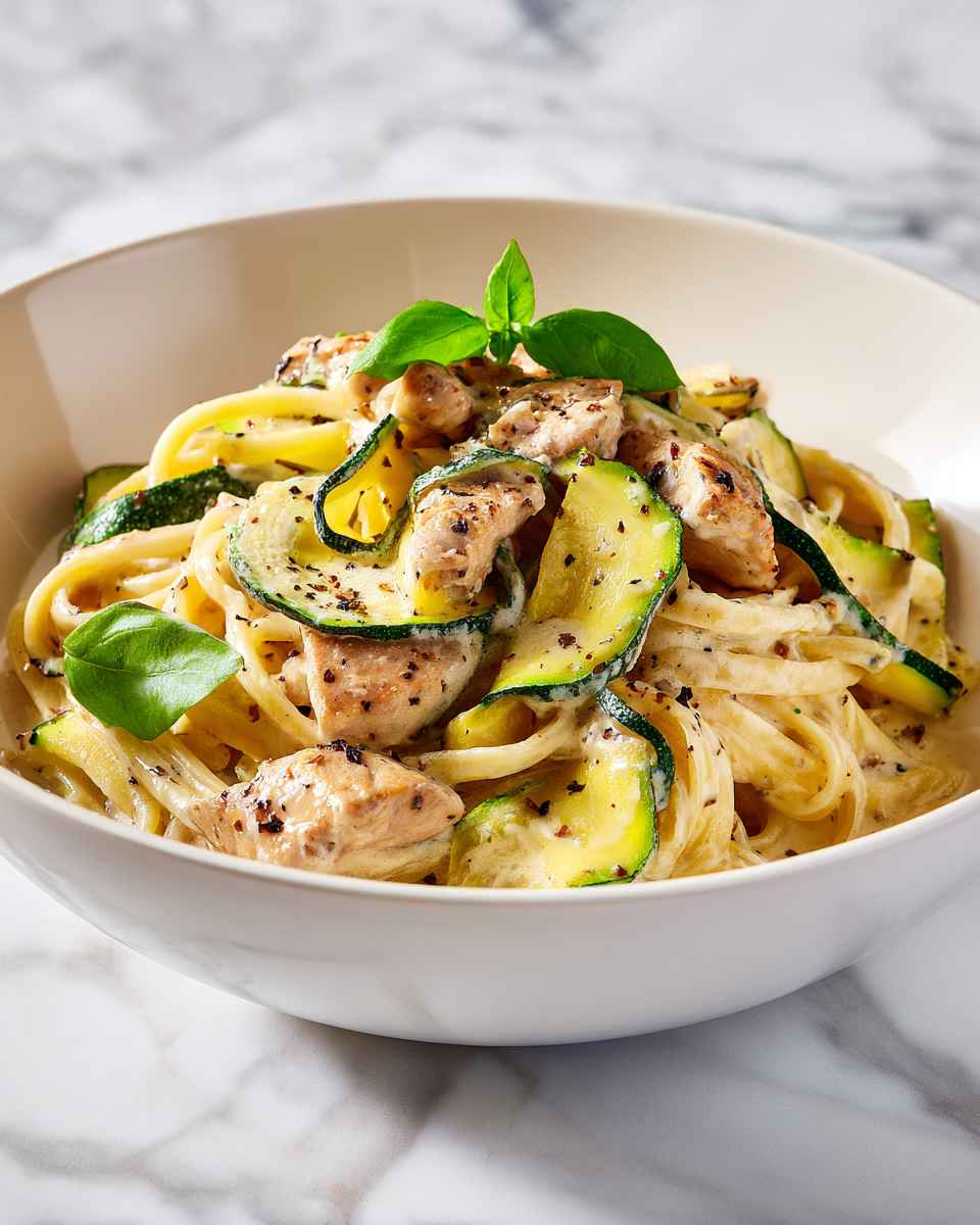 Creamy Garlic Chicken and Zucchini Pasta