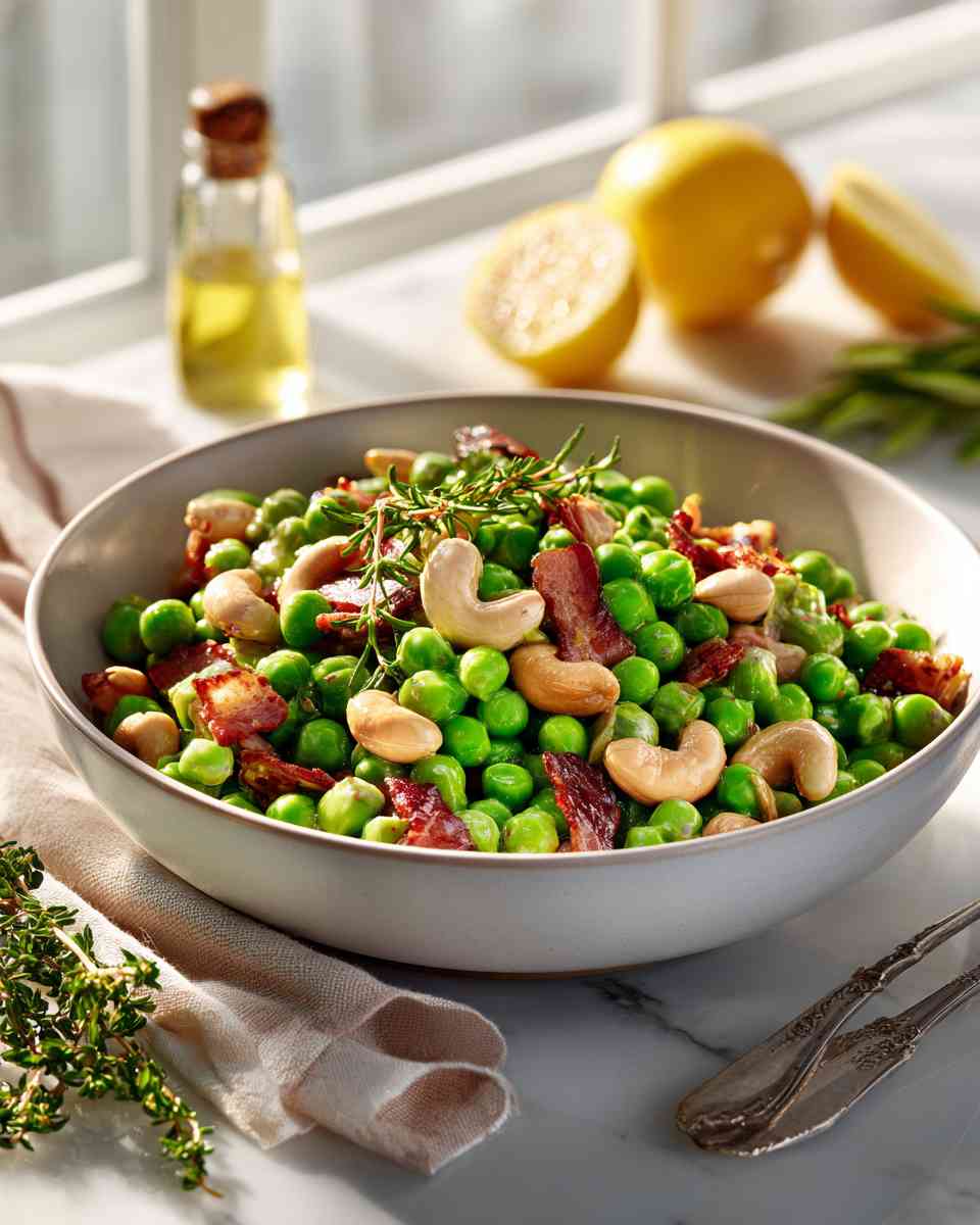 Creamy Pea and Cashew Salad with Bacon