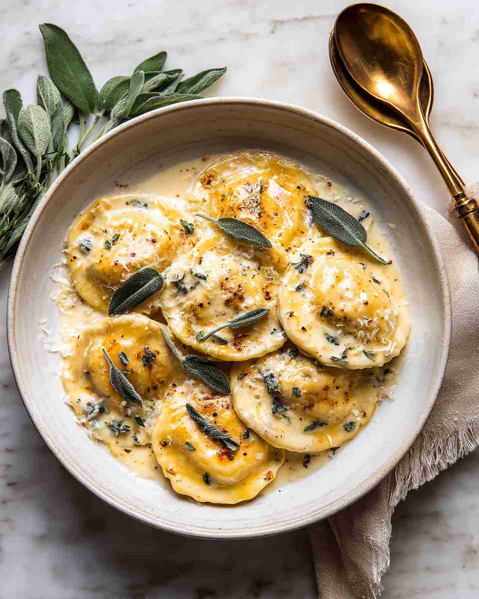 Creamy Pumpkin Ravioli with Parmesan Sage Sauce