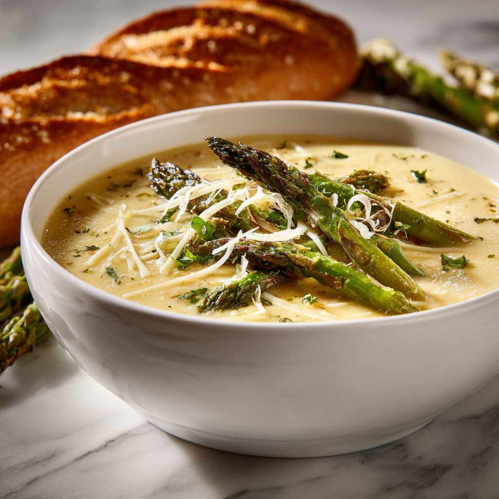 Creamy Roasted Asparagus Soup with Monterey Jack