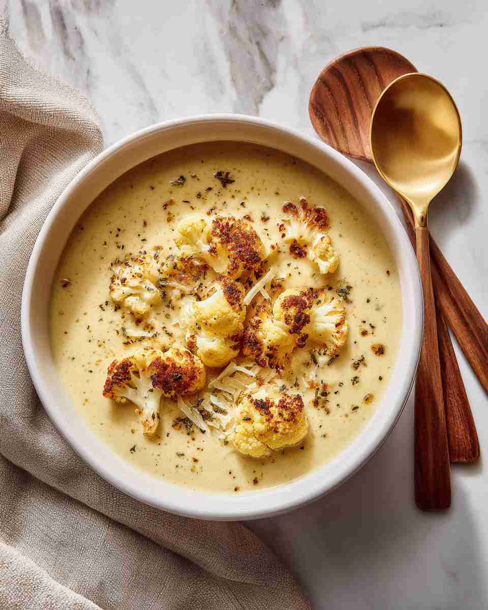 Creamy Roasted Cauliflower Cheddar Soup