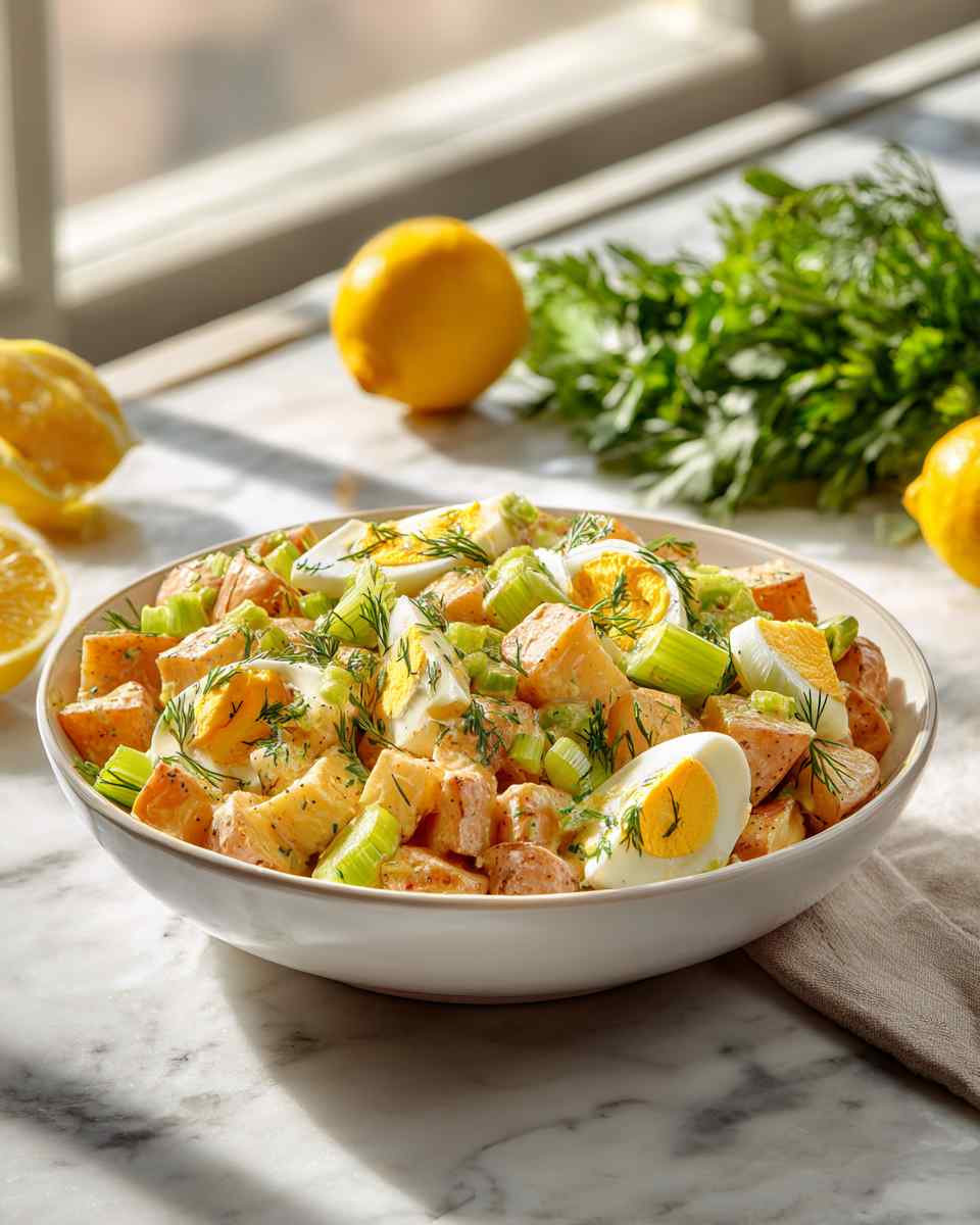 Creamy Roasted Potato Salad with Eggs and Celery